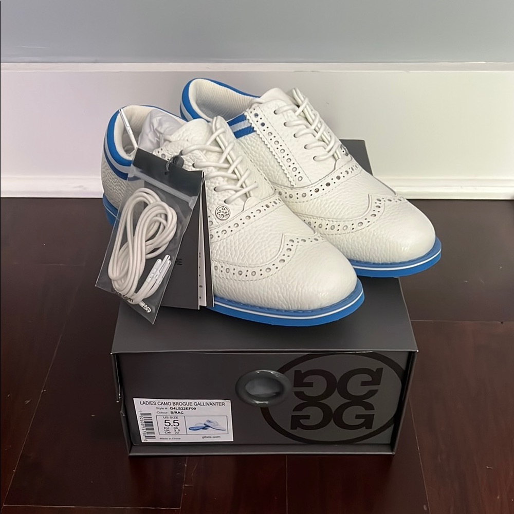 G/FORE White and Blue Camo Brogue Gallivanter Oxford Golf Shoes 5.5 *NWT*